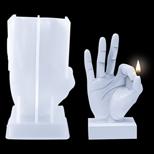 FineInno Moule à Bougie de Geste de Ok, Moule Résine Epoxy 3D Main, Moule en Silicone de Doigts pour Fabrication de Bougies, Sculpture en Plâtre, Artisanat en Argile