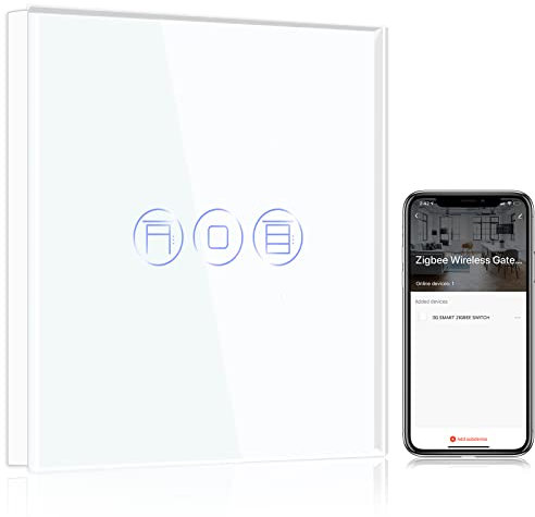 BSEED Smart ZigBee Rolladenschalter,Kompatibel mit Smart Life/Tuya APP, arbeitet mit Alexa und Google Home, intelligenter Jalousieschalter mit Touch Panel Weiß (Hub erforderlich)
