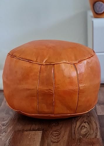 ChamChimi Pouf, Handgefertigten Marokkanische Echtleder Sitzhocker, bequemer Sitzsack für Erwachsene und Kinder, Sitzpouf Rund, Fußhocker 45 x 35 cm (Ungefüllt)
