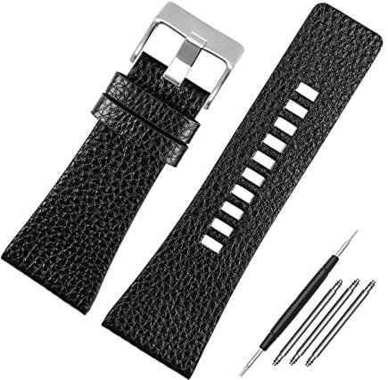 Viinice Echtes Lederarmband Herrenuhr Zubehör Uhrenarmband, 32mm, Schwarz, Wasserfest, Schweißfest, Langlebig, Extra Stark