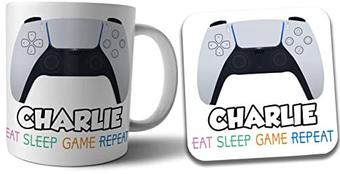 AK Giftshop Personalised Gaming Controller Gamer Mug and Coaster Gift Set