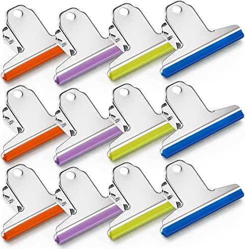 ipow 12 Pcs Clips Colorés/Pince Cuisine/Fermeture Sachet Alimentaire en Acier Inoxydable avec Bords en Silicone pour Conservation et Emballage pour Cuisine, Bureau, Décorations, Fourniture -7.8cm