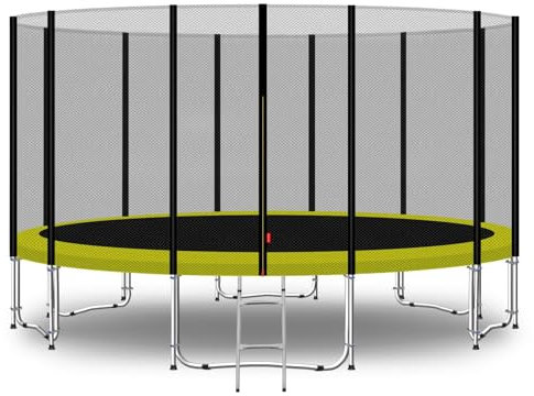Baunsal® Trampolin Outdoor Ø 427 cm (EXD) gelb als Komplettset mit Federabdeckung, Sprungmatte, Netz und Leiter - Gartentrampolin Spielzeug für Kinder