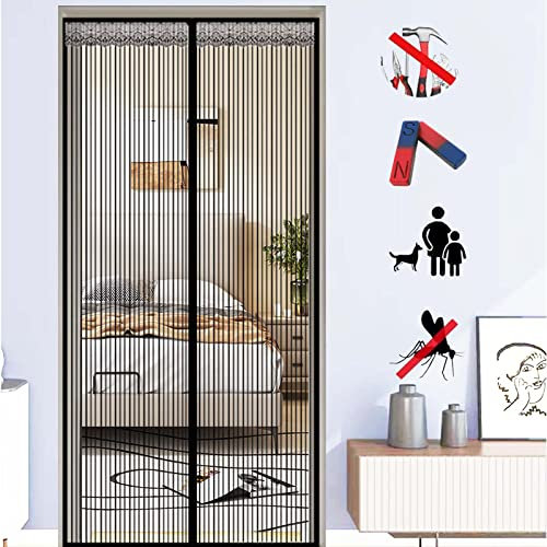 ZFEBHMY Magnet Fliegengitter Tür,Fliegenvorhang Magnet Balkontür Ohne Bohren,Fliegenvorhang HäNde Frei,für Balkontür Wohnzimmer Terrassentür-Black B|| 110x200cm(43x78inch)