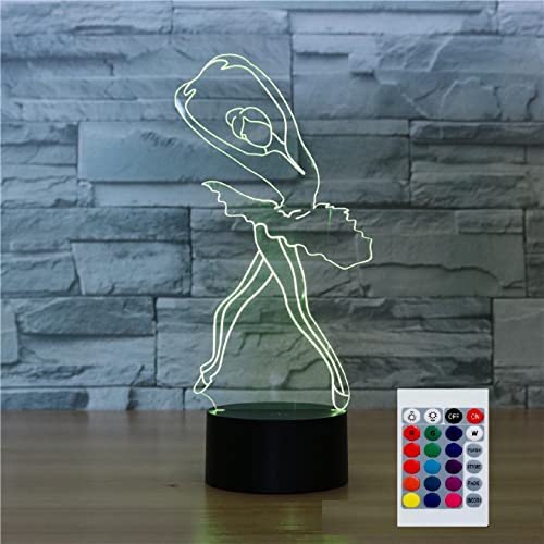 SUPERHONGJIHAO Ballett Mädchen 3D Nachtlicht Kinder Nachttischlampe 16 Farben ändern mit Fernbedienung für Kind