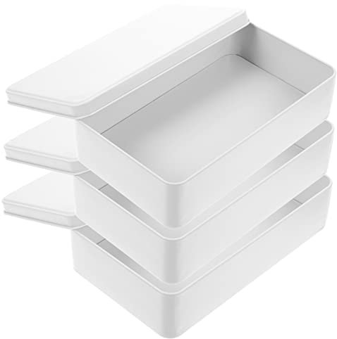 RORPOIR 3Pcs White Tinplate Storage Boxes with Lid Rectangular Metal Containers for Home Organization Crafts Jewelry and 7.48 X 4.72 X 1.89 Inches