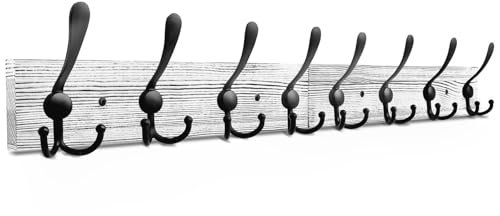 IBosins Wandgarderobe, 80 cm lang, Eingangs-Hängegarderobe, Metall-Holzgarderobe mit 8 schwarzen, rustikalen Tri-Haken-Schiene für Mantel, Tasche, Handtuch, Schlüssel, Hut, Regenschirm