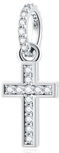 Funkelnd Kreuz Charms passen Pandora Religiös Armband, 925 Sterling Silber Christlich Glaube Cross Mini Anhänger Charm, Geschenke für Oma/Familie/Weihnachten