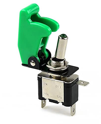 IPUDIS Auto Auto Boot LKW beleuchteter LED-Kippschalter mit Sicherheits-Flugzeug-Flip-Up-Abdeckungsschutz Grün 12V20A SS