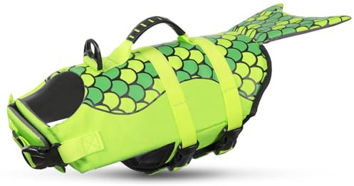 CITÉTOILE Gilet de Sauvetage pour Chien, Gilet de Sauvetage pour Chien avec poignée et réfléchissant, avec Une Bonne flottabilité, léger et sûr pour Les Sports Nautiques, Vert, S