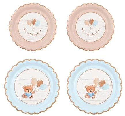 GUEDKIKL Set di 40 piatti decorativi a forma di orso, usa e getta, set di piatti di carta da 19,2 cm, per feste di compleanno, per ragazzi e bambine