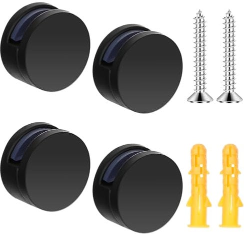 Lot de 4 cintres sans cadre pour miroir - Noir - Kit de matériel de montage pour miroir - 3 à 5 mm - Supports de fixation à double vis avec vis longues et ancrages robustes