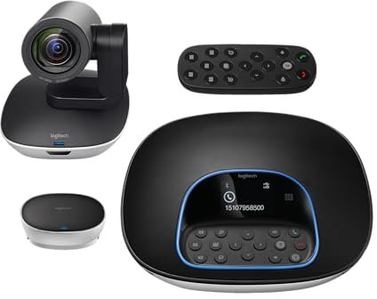 Logitech Group Video Conferencing System - FullHD PTZ Camera, Speakerphone (Omnidirectional, Beamforming), Remote Control, Hub, Wall/Table Mount, USB Plug-And-Play, 960-001057 (Renewed)
