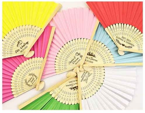 WOMB Customised Hand Held Fans.Name,date,Personalised Hand Fans.Wedding Favours Folding Fans Party for Guests (10PCS)