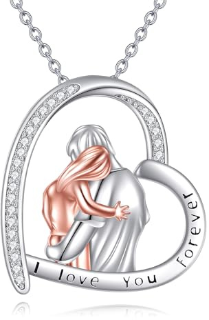 YFN Vater Tochter Kette 925 Sterling Silber Papa Tochters Anhänger Halskette Herz Mama An meine Tochter Schmuck Tochter Geschenke von Papa