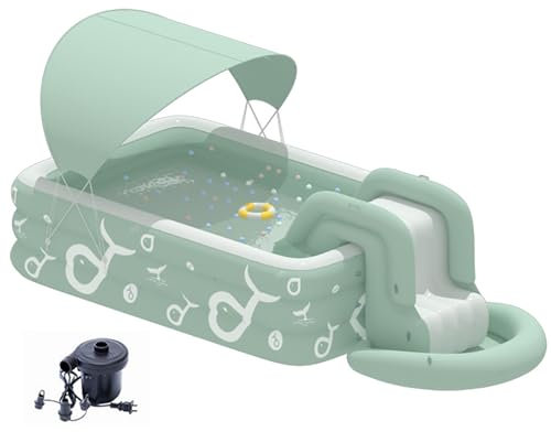 Piscina for niños, Piscina Rectangular, Piscina Hinchable con sombrilla y tobogán, Parque acuático Infantil, Piscina Hinchable de Verano, tamaño Mediano y versátil(Size:2.6m(8.53ft))
