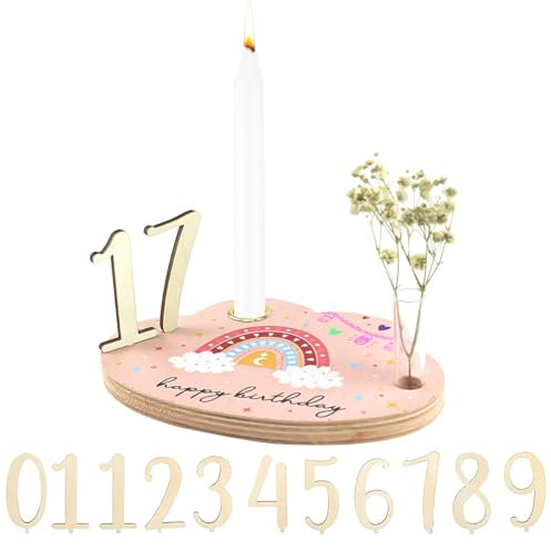 DIY Geburtstagsteller aus Holz, Personalisierter Geburtstagskranz mit Kerzenhalter Vase Holzzahlen 0-9 Schild Gästebuch Geburtstag Geburtstagsdeko Geburtstagsgeschenk für Jungen Mädchen