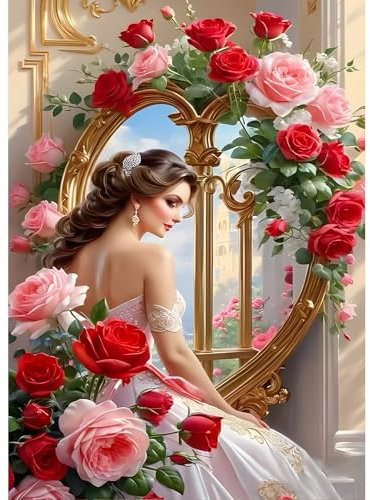 DPHERO DIY Schönheit Diamant Painting Bilder für Erwachsene Anfänger,5D Fenster Diamond Painting Set,DIY Runde Steine Blumen Diamant Kunst Kits,Haus Diamant Painting für Zuhause Dekor 30x40 cm