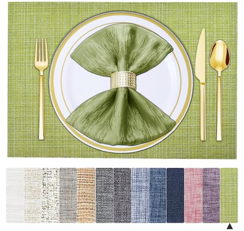 BETEAM Platzsets Abwaschbar 8er Set Vinyl Tischsets für Esstisch Waschbar Küchen Platzdecken Langlebige Tischsets für Drinnen Draußen-01 Grün, 8er Set