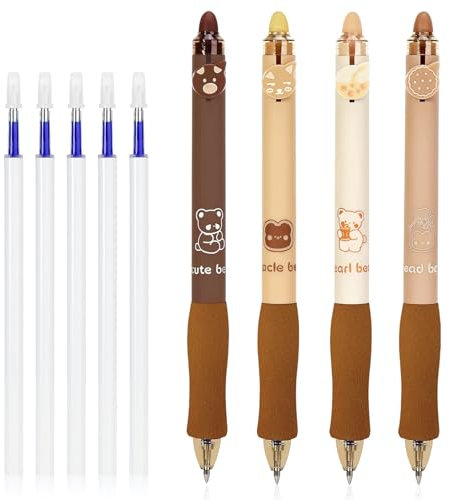 XOKL 4 Stück radierbare Stifte, blauer Radierstift, 0,5 mm, radierbare Gelstifte, Auswischstifte mit Gummi am Ende, Stifte zum Ausradieren, löschbare Stifte mit 5 Ersatzminen für Papierkram, Schule,