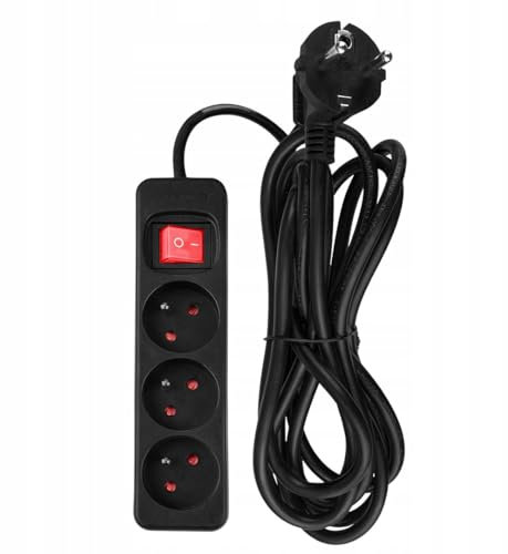 NEO TOOLS Steckdosenleiste 3-Fach Kabel 3 m schwarz | Steckdosenleiste (Mehrfachsteckdose mit erhöhtem Berührungsschutz, Schalter) | Steckdosenleiste Wandmontage, Mehrfachstecker für Büro, Küche
