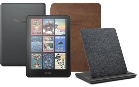 Kindle Colorsoft Signature Edition (32 GB) without ads, an Amazon Premium Leather Cover and a Made for Amazon Wireless Charging Dock