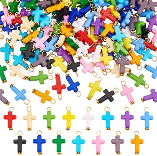 UNICRAFTALE 150 Stück 15 Farben Acryl Kreuz Anhänger Bunte Kruzifix Anhänger Kreuz Anhänger Oster Anhänger Punk Anhänger Zur Schmuckherstellung Bastelzubehör Für Halsketten Armbänder Ohrringe