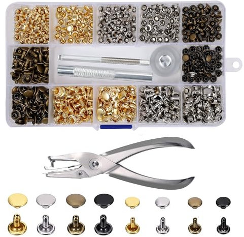 Rivets en Cuir 180 Ensemble 2 Tailles Double Rivet Goujons Tubulaires en Métal avec 3 Pièces Outil de Fixation et Punch Pince pour Artisanat en Cuir DIY Rivets de Remplacement 3 Couleurs