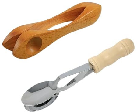 WBYNB 2 Stück Edelstahl-Musiklöffel, Holz-Musiklöffel, Traditionelle Percussion-Löffel, Musikalische Löffel Instrumente, Percussion-Instrumente aus Holz für Partys, Feste und Feiertage