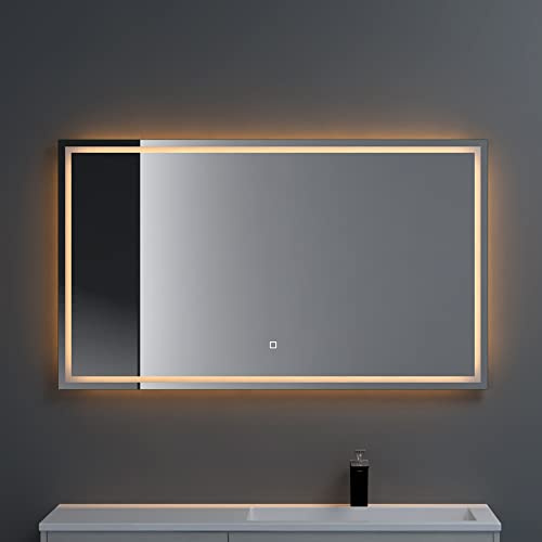 dopporo Badspiegel mit Beleuchtung 120x80cm LED Wandspiegel dimmbar | Badezimmerspiegel mit Touch Bedienung Beschlagfrei durch Antifog-Schicht Energiesparende Lich LED-Spiegel-02