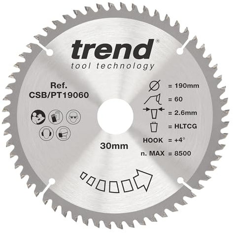 Trend Laminat- und HPL-Kreissägeblatt, 190 mm Durchmesser, 30 mm Bohrung, 60 Zähne, 2,6 mm Schnittfuge, +4° Haken, TCT, superfeine Oberfläche, CSB/PT19060