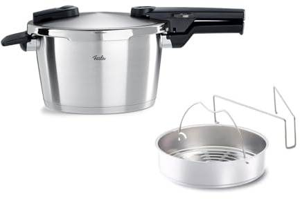 Fissler Vitaquick Grande Pentola a Pressione Grande da 4.5 L, con Diametro da 22 cm, Inserto, Pentola a Vapore in Acciaio Inox, 2 Livelli di Cottura, Prodotto in Germania per Piani Cottura a Induzione