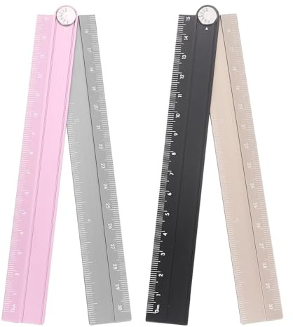 sourcing map 2pcs Folding Straight Ruler 30cm Metric Aluminum Alloy Protractor Foldable Angle Ruler Geometric Measuring Tool with Angle Line for Architects Artist Office, Black Gold/Pink Silver