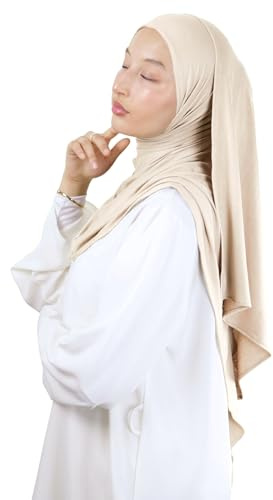Hijab zum Überziehen, komplett aus Jersey, aus natürlichen Bambusfasern, Hijab, atmungsaktiv & hypoallergen, für muslimische Frauen, verhüllt, islamischer Schal, Schleier, Slip-on HE340
