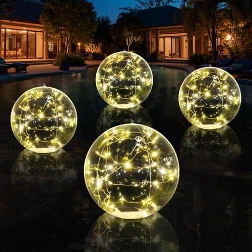Askyli Luces solares flotantes para piscina, luz solar impermeable de 38 cm que flota, bolas de piscina con luz LED blanca cálida, luces solares de piscina de encendido/apagado automático para
