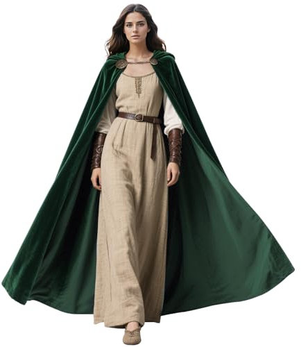 keland Cape médiévale avec capuche - Cape à capuche pour Halloween et cosplay - Avec broches viking - Vert