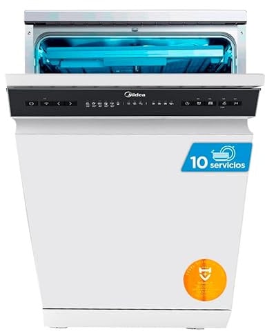 Midea Lavavajillas 45 cm+++ Inox para 10 servicios - Lavaplatos libre instalación - Compacto con 8 Programas de Lavado integrable - Filtro Antibacterias y Programación Horaria Nuevo Modelo
