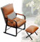 DPLWJPP Wohnzimmer Sessel Bürostuhl mit Liegefunktion,Fabric Lazy Stuhl mit Osmanischer Freizeitsessel mit Fußhocker und Stahlrahmen Bequemer Akzentstuhl für Kleine Räume,Orange