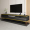 Azkoeesy Hochglanz TV-Schrank mit LED-Beleuchtung 180 cm, Moderner TV-Lowboard Fernsehtisch mit 3 Schubladen, Goldene Zierleiste (Schwarz)