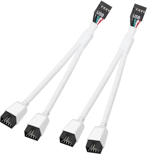 Joycabin 2 Stück USB 2.0 9 pin Splitter Mainboard auf Doppel-Verlängerungskabel, Mainboard 9 Pin USB 2.0 Header Splitter für Computer interne Motherboard, Weiß