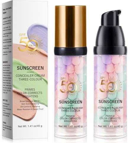 Primer Makeup Base Color Corrector SPF 50, Drei Farben Concealer Primer Makeup, 3 In 1 Gesicht Primer Vor Dem Makeup, Gleichmäßigen Hautton, Feuchtigkeitsspendendes (2 pc, 1)
