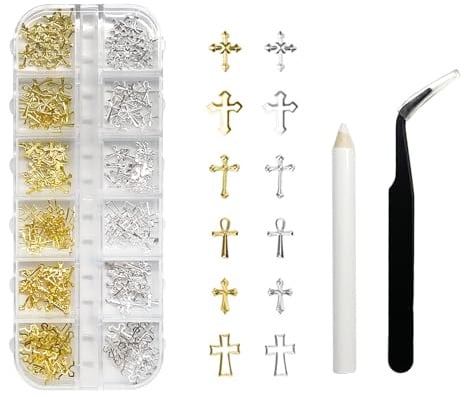 1 Box 3D Gold & Silver Kreuz Nail Charms, Trendy Metal Cross Accessories | Elegant Manicure, DIY Nail Decorations, Retro punk style