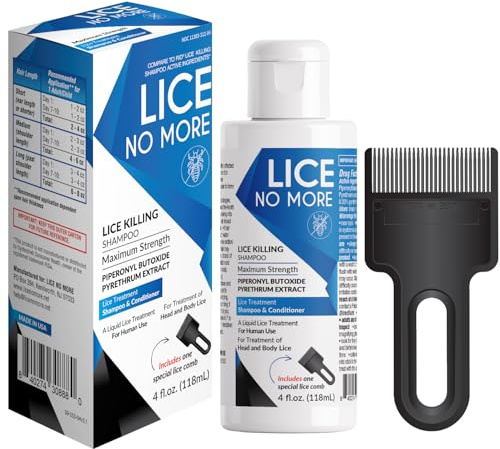 Lice No More Lice Killing Shampoo 4 FL OZ - Maximum Stregth With Special Lice Comb - Made in the USA