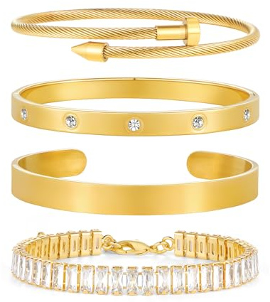 LILIE&WHITE Gold Bracelet Set for Women Stackable Cuban Link Rope Chain and Knot Bangle Layered Wrist Jewellery Fashion Gifts for Her