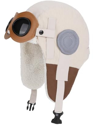 AYPOW Bonnet d'hiver en Polaire Thermique Enfants 6-12 avec Lunettes Détachables, Outdoor Coupe Cache-Oreilles Aviateur Chapeau Aviateur Casquette pour Garçons Filles Cyclisme Ski Cyclisme