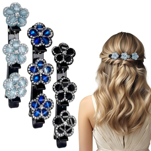 2Pcs Haarklammer, 2025 Neu Haarspangen mit funkelnden Kristallsteinen, Haarspange Elegante Haarstyling Clips Kolibri Haarspanges für Damen und Mädchen Strass-Haarspange (3Pcs)
