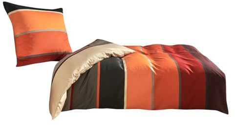 Traumschlaf Mako-Satin Bettwäsche Orlando – Elegante Satin Bettwäsche aus 100% Baumwolle, Ganzjahres Bettgarnitur mit edler Streifenoptik – 155x220 cm + 80x80 cm, Terra