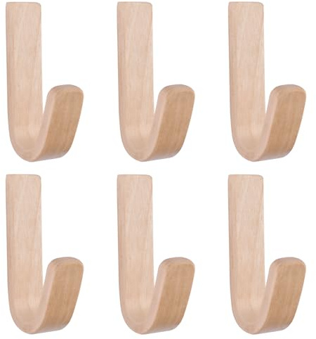 MOROBOR 6 piezas de ganchos adhesivos de madera de abedul, ganchos adhesivos tipo J, perchas de madera natural para pared, montaje en pared, gancho pesado para baño, dormitorio, entrada