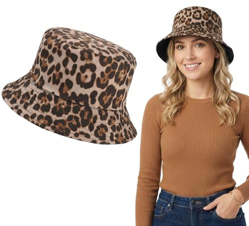 Zcbzbn Leopardenmuster Fischerhut,UV Schutz Sommerhut Reversibel Bucket Hat, Reversibel Fischerhüte, Anglerhut, Sommer Sonnenhut, für Damen und Herren, Urlaub, Wandern, Camping, Einkaufen