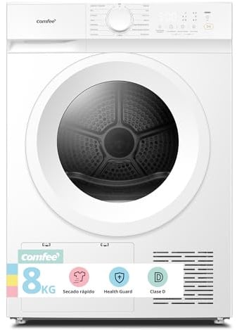 COMFEE' Secadora Bomba de Calor, 8KG, Clase D, Secado rápido, CD08EHP05W | Secado Rápido en 30', Anti Arrugas, Función de Refresco, UV, Depilación PET, Ropa deportiva, Blanco, W*H*D-59.5*85*56.1cm